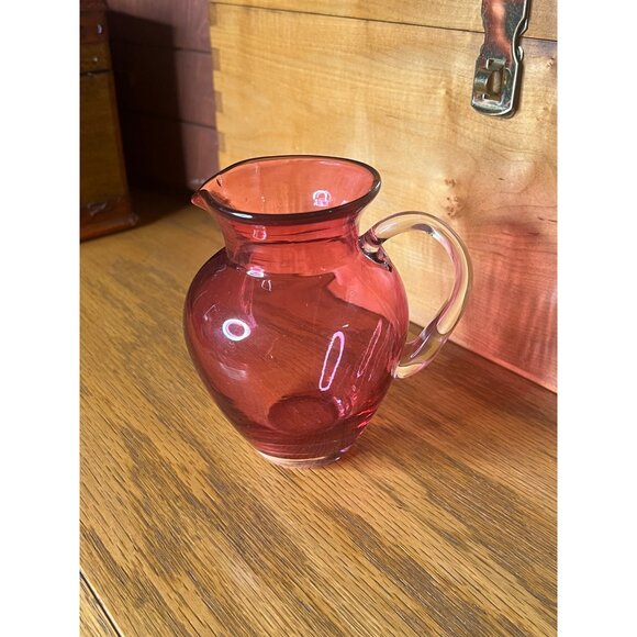 Vintage Victorian Cranberry Red Glass 5.5” tall Pitcher, 8 oz. - Picture 2 of 9